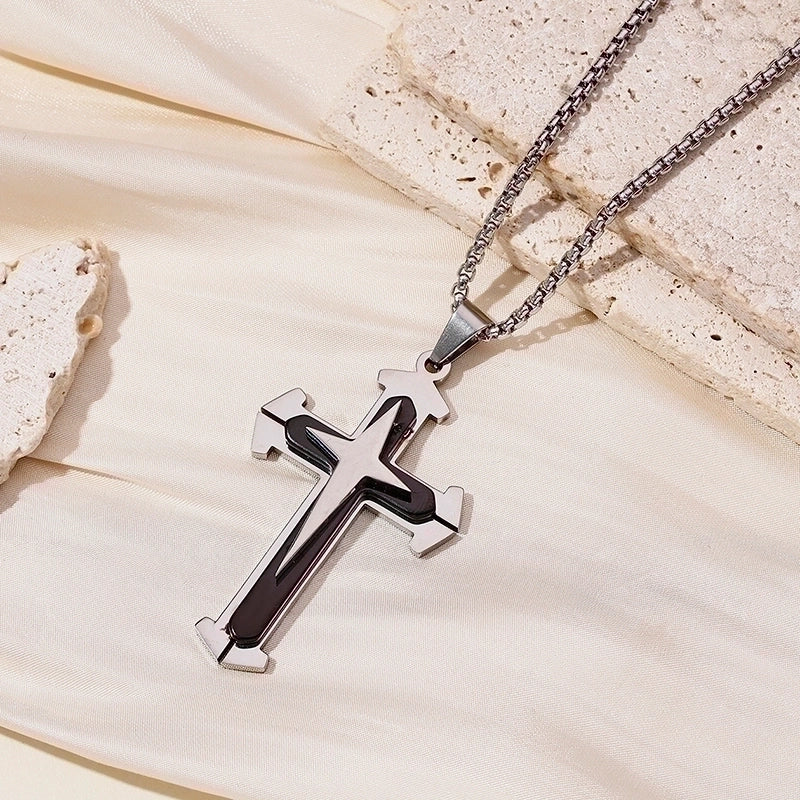 Hip-Hop Retro Cross Round Square 304 Stainless Steel Women’s Pendant Necklace