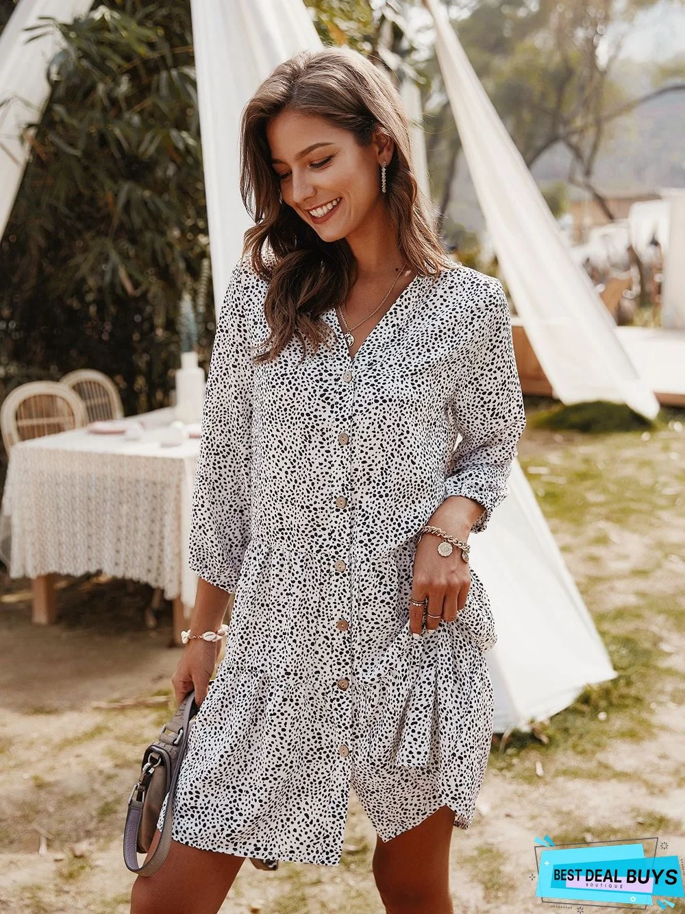 Small Crushed Flower Dress Short Seven-sleeve Skirt