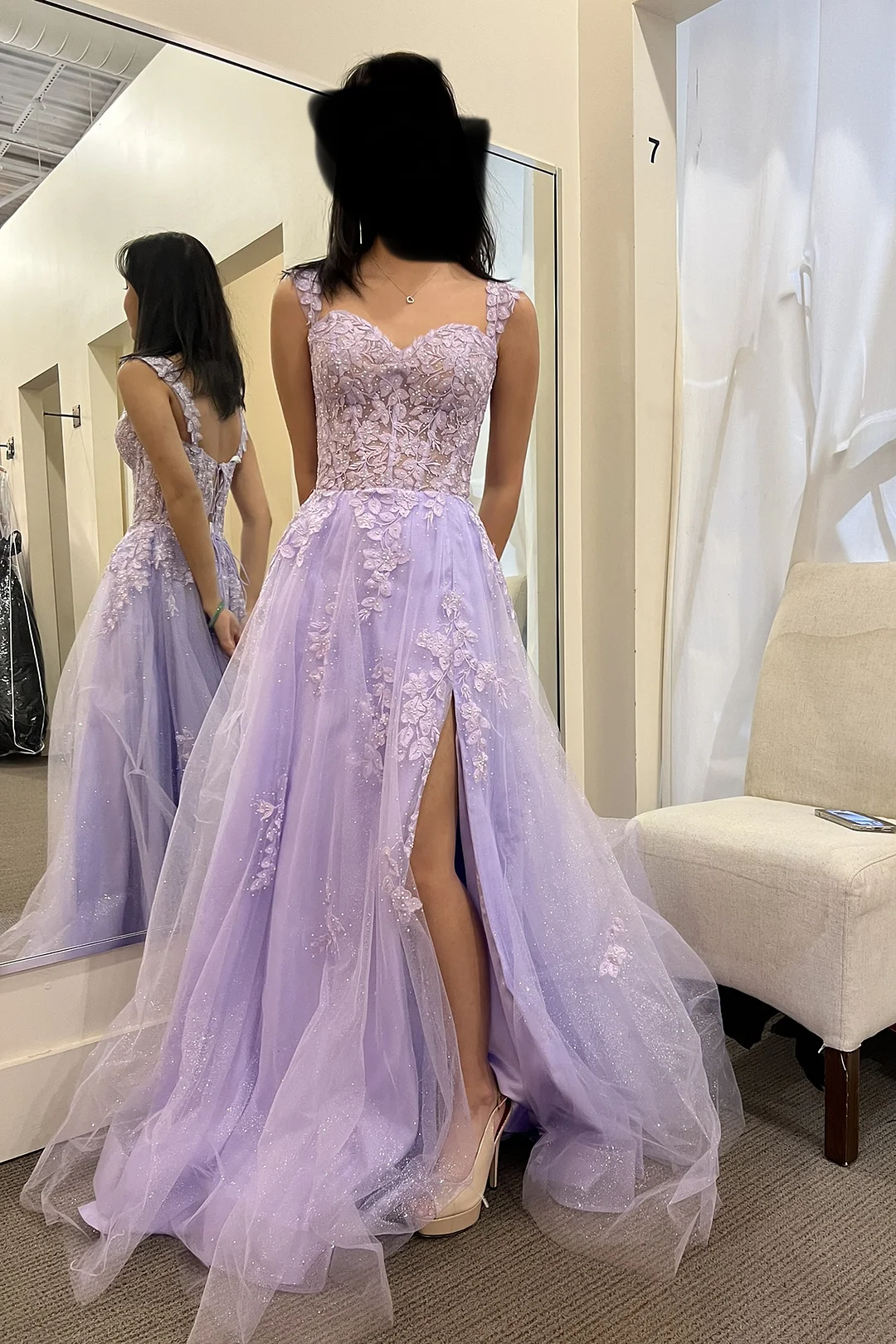 Daisda Sleeveless Sweetheart Front Split Mermaid Evening Dress Lavender With Lace Appliques