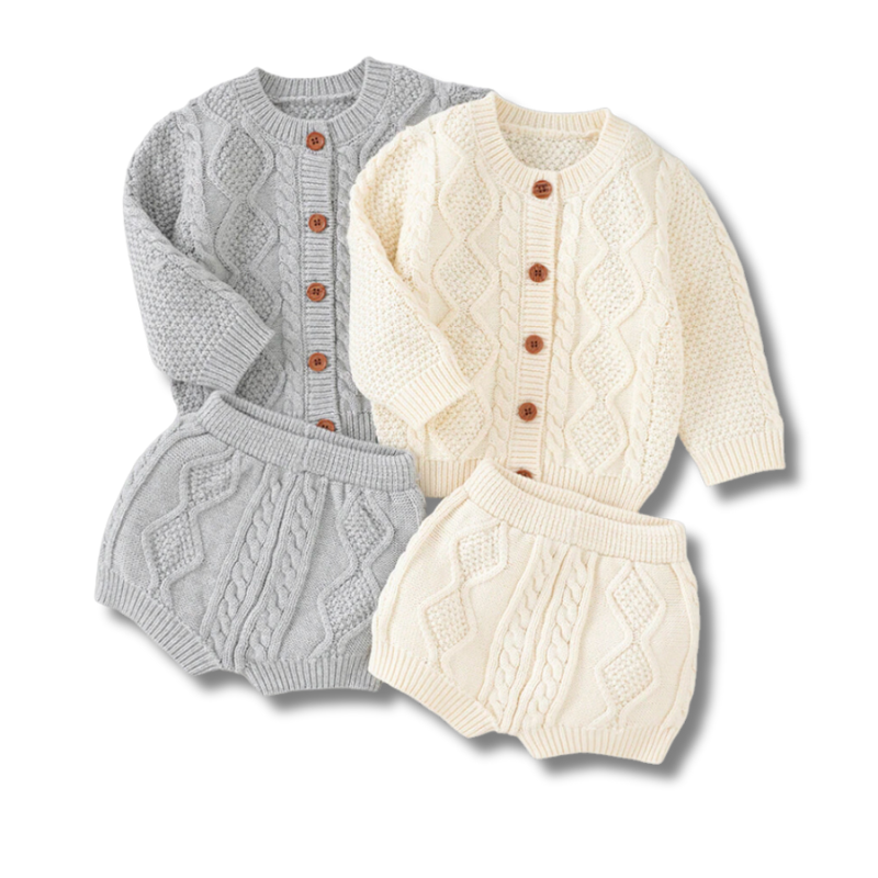 Blooming Buddies Chunky Cable Knit Spanish Baby Cardigan and Bloomer Sets 