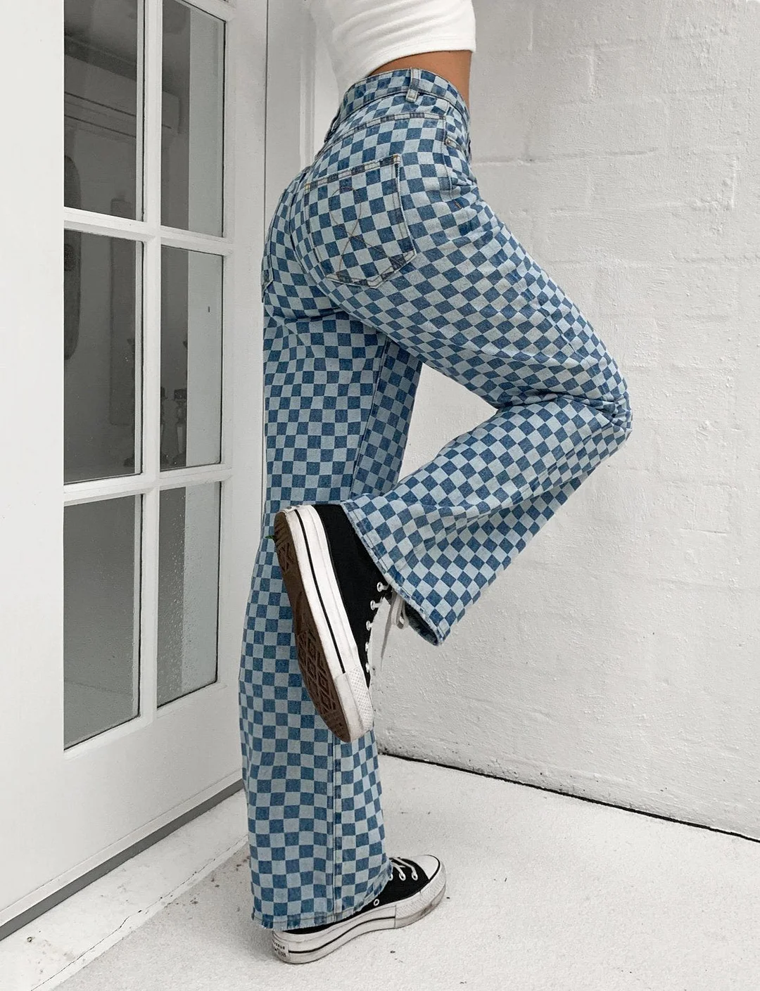 High waist wide print jeans