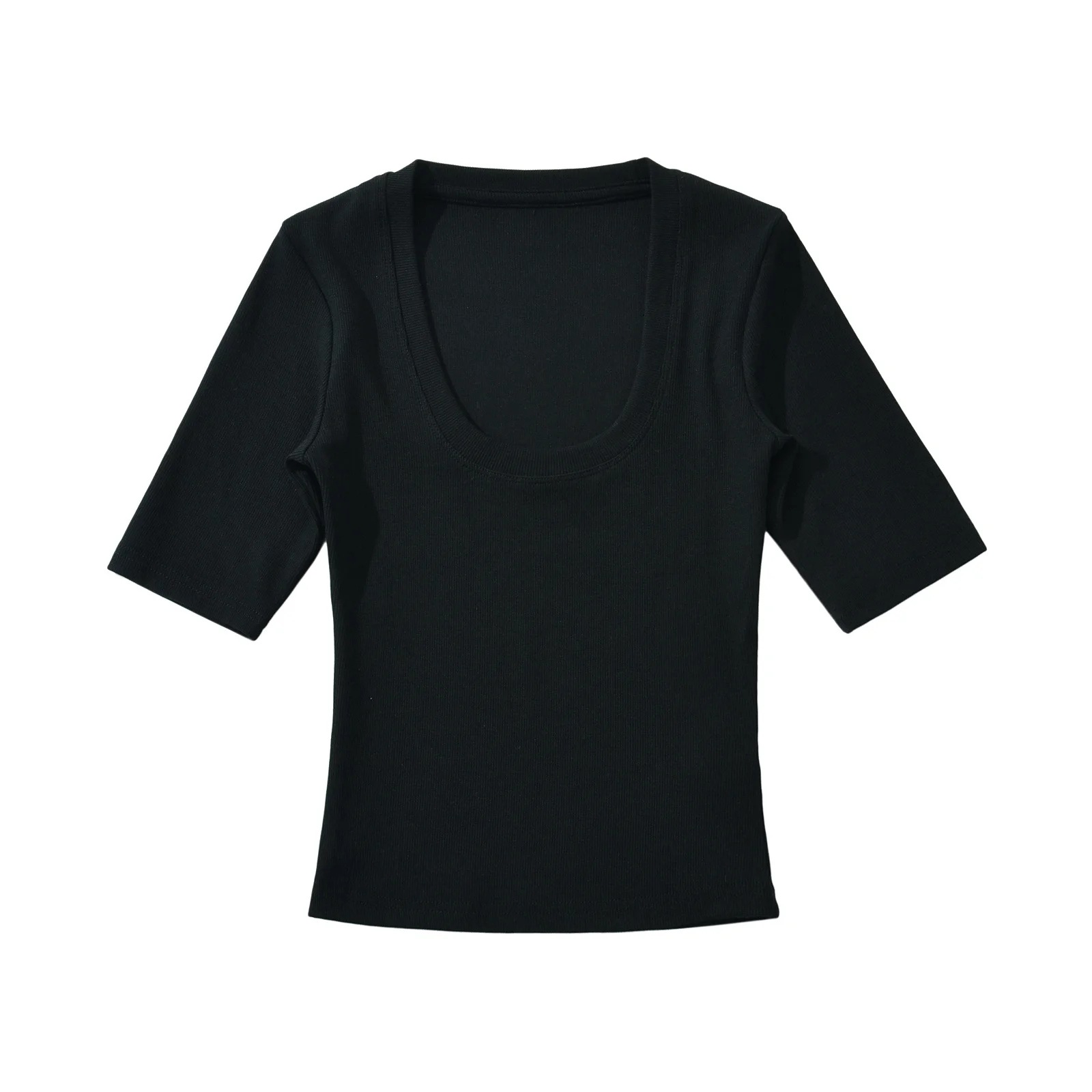 Possibilitat Spicy Girl Style Sexy Big U-neck Short Sleeved T-shirt Women's Summer New Slim High Elastic Revealing Navel Sexy Short Top T5XD