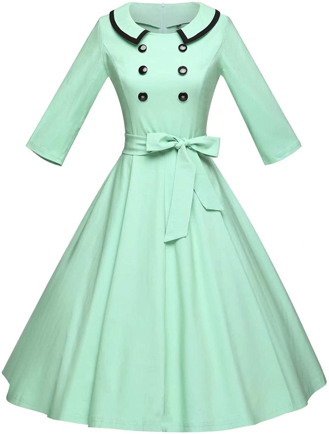 Womens Dresses 1950s Vintage Dresses 3/4 Sleeves Belt Swing Stretchy Dresses