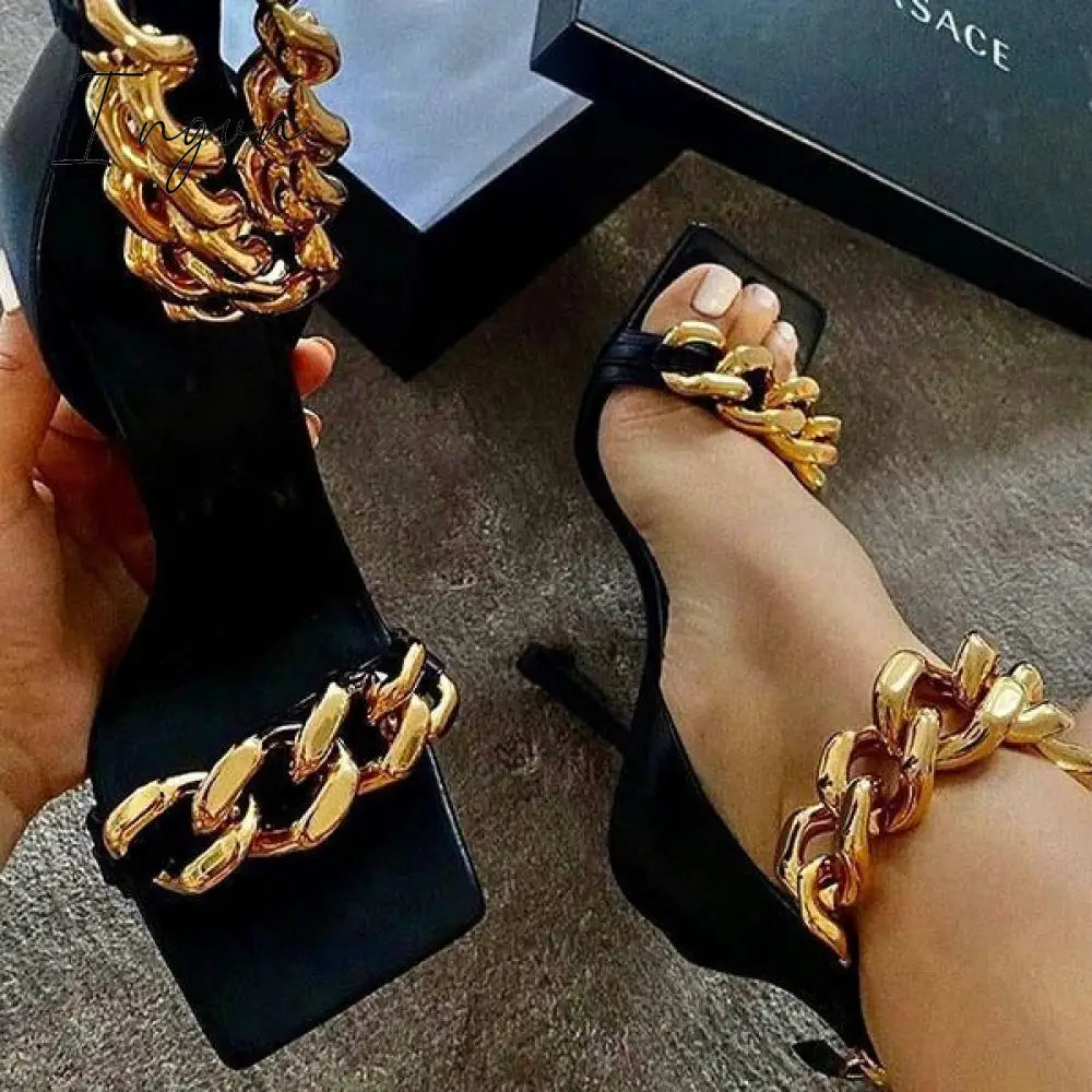 Ingvn - Trendy Punk High Heel Sandals Black / 5