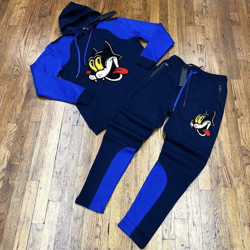 Casual color matching fashion hooded sweatshirt suit