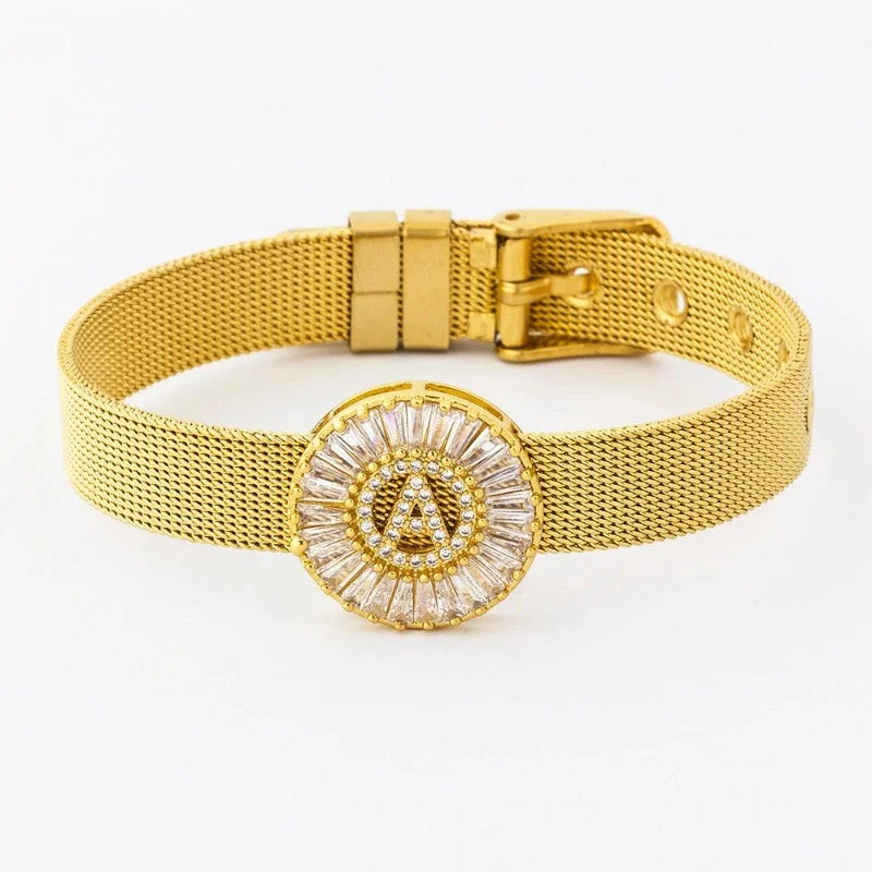 A-Z Letter Initial Rhinestone Band Bracelet