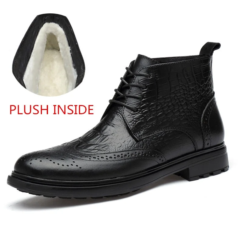 Big size 36-47 Men Chelsea Boots Genuine Leather Winter Formal Vintage Style High Top Slip on Ankle Boots for Men Botas Hombre