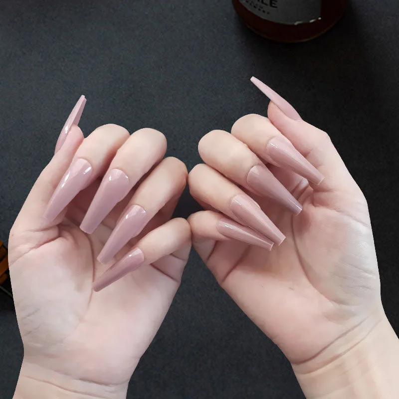24pcs/box matte False Nail Tips With Glue pink color long Ballerina Nails detachable  Press on Nails Art Fake nails Stickers TY-Nail Inspo