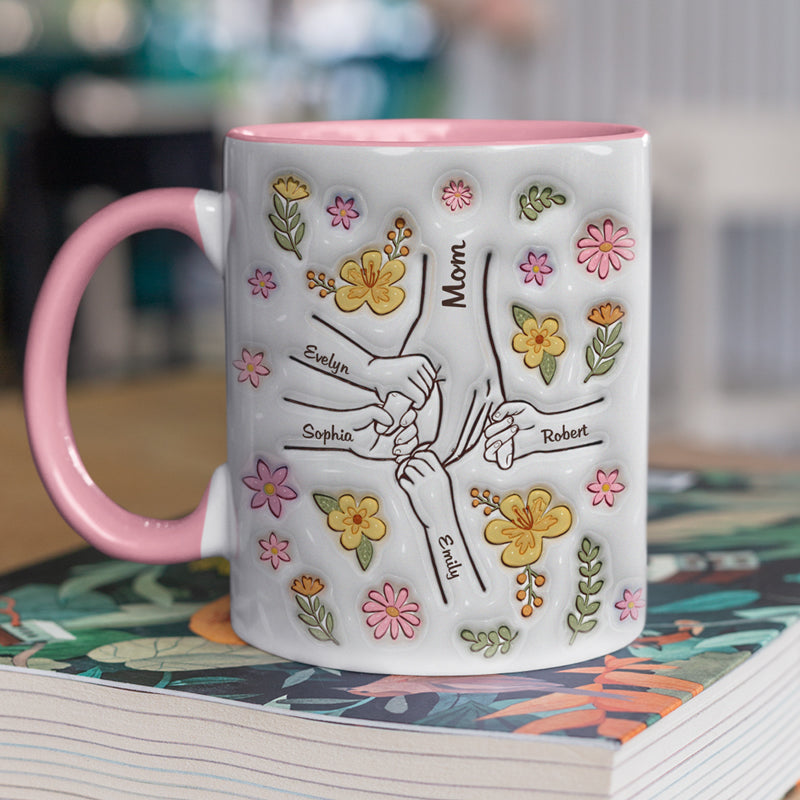 Loveyoufancy Holding Mom's Hand - Mother's Day, Gift For Mom, Grandma - Personalized Custom 3D Inflated Effect Printed Accent Mug