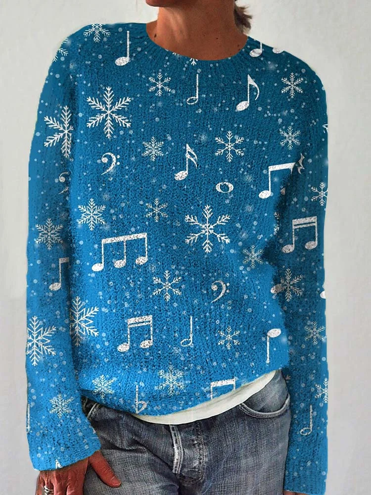 VChics Christmas Snowflake Musical Notes Cozy Knit Sweater