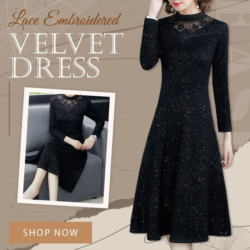 Lace Embroidered Velvet Dress
