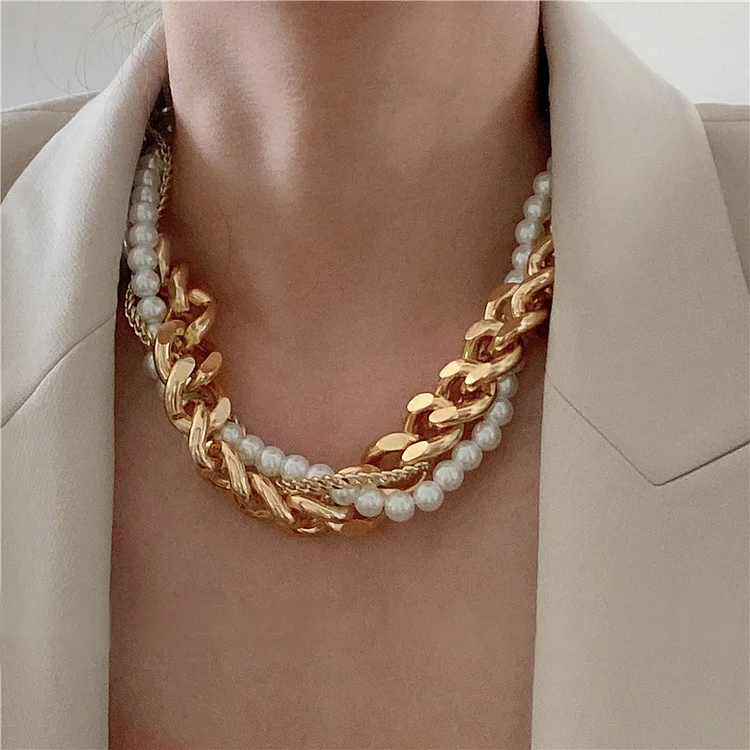 Retro Metal Pearl Three-Layer Chain Necklaces