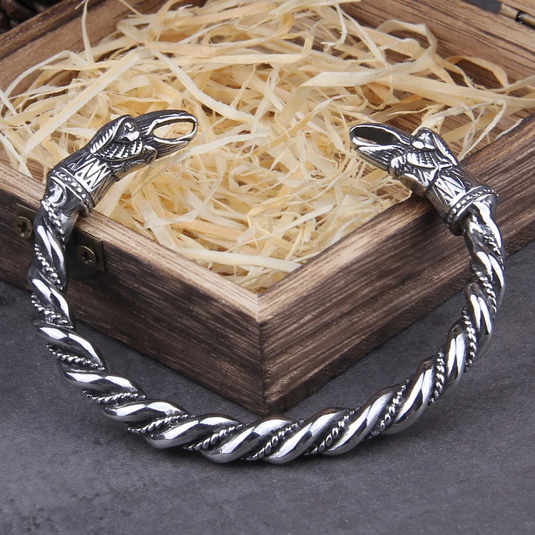 Viking Crow Bracelet with Wooden Box