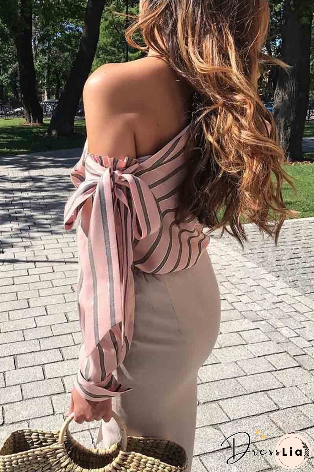Slanted Shoulder Striped Top
