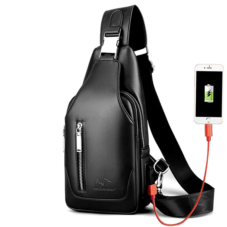 BrosWear Men's Multifunctional with Charging Port Double Zipper Crossbody Sling Chest Bag