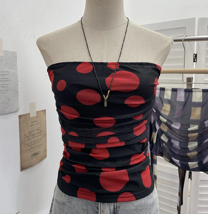 Nigikala Nigikala Shooting Holiday Storm Spot Bump Color Mesh Strapped Braped Vest Female Summer Dew Back Hottie Top 8085