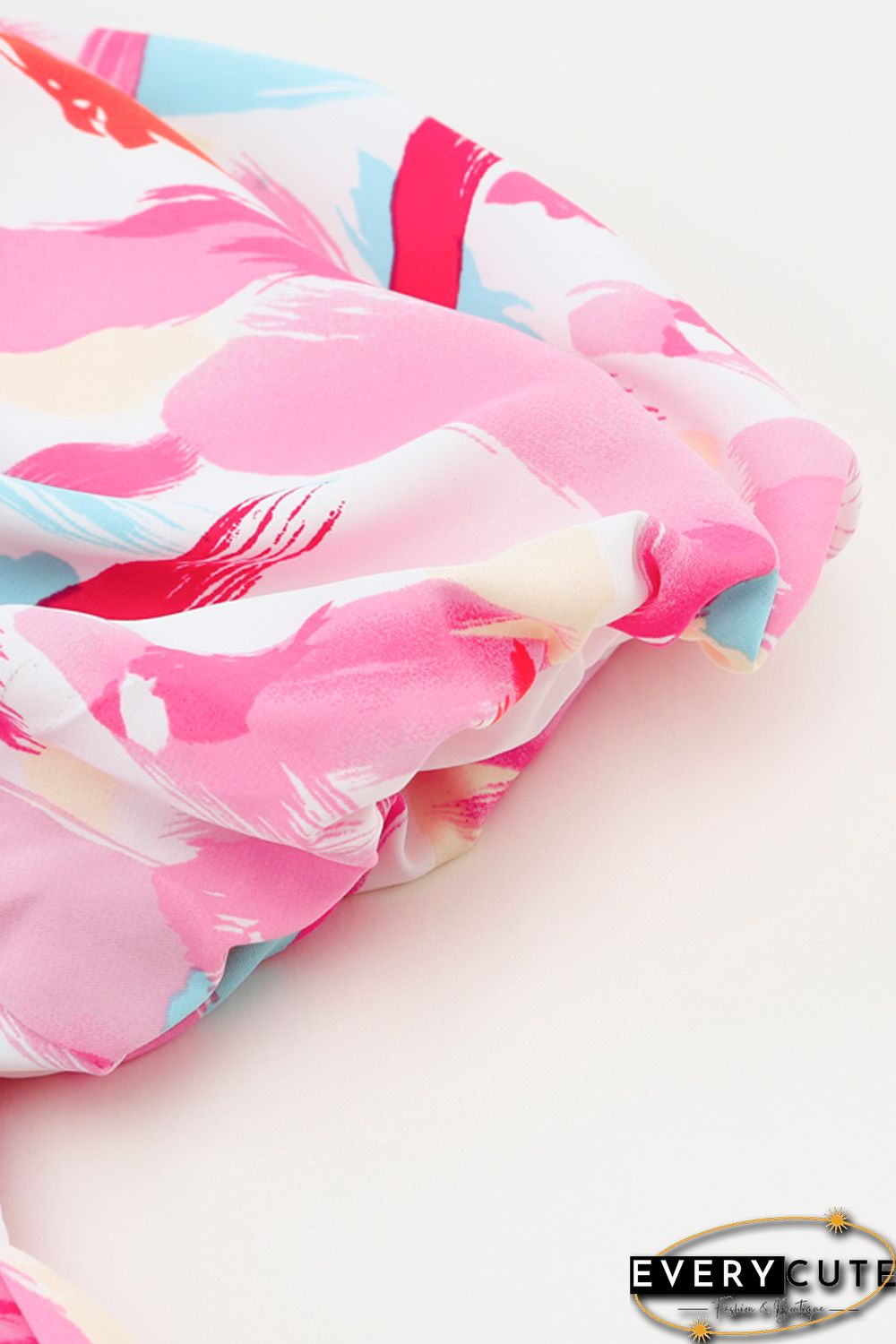 Pink Brush Stroke Printed Smocked Ruffle Tiered Dress