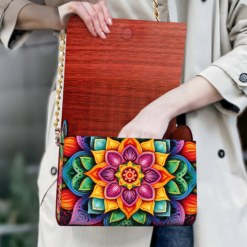 DIY Mandala Diamond Art Wooden Coin Pouch with Chain 5D Diamond Painting Purse