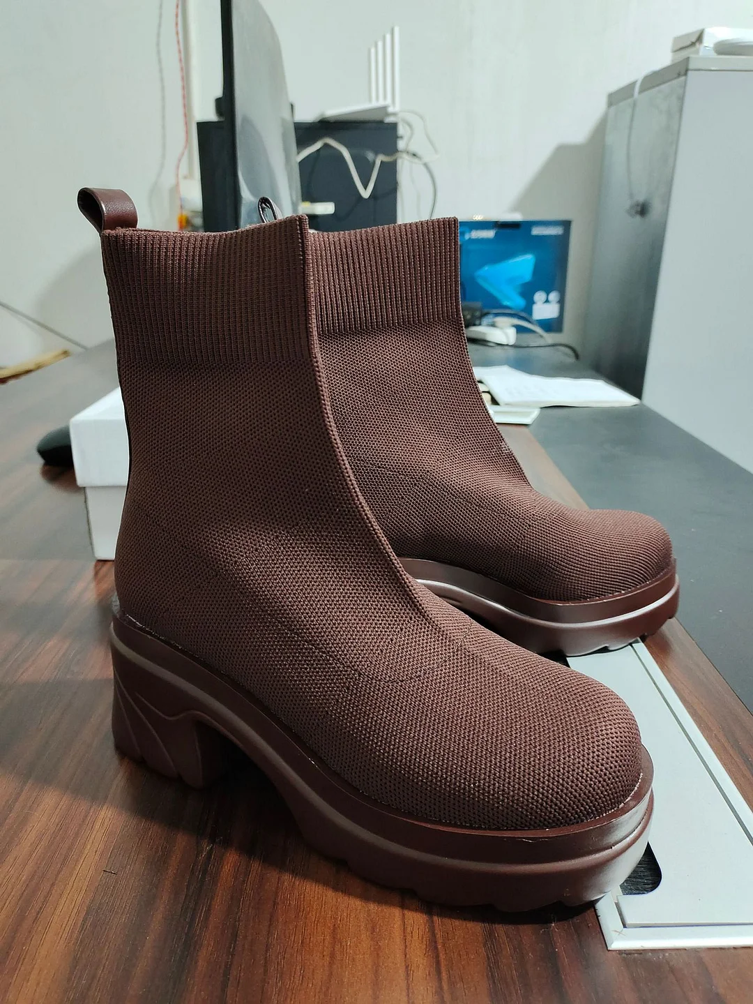 Qengg Autumn and Winter New Polyurethane Sponge Cake Thick-soled Socks Boots Women's Fashion Flying Knitted Socks Elastic Ankle Boots