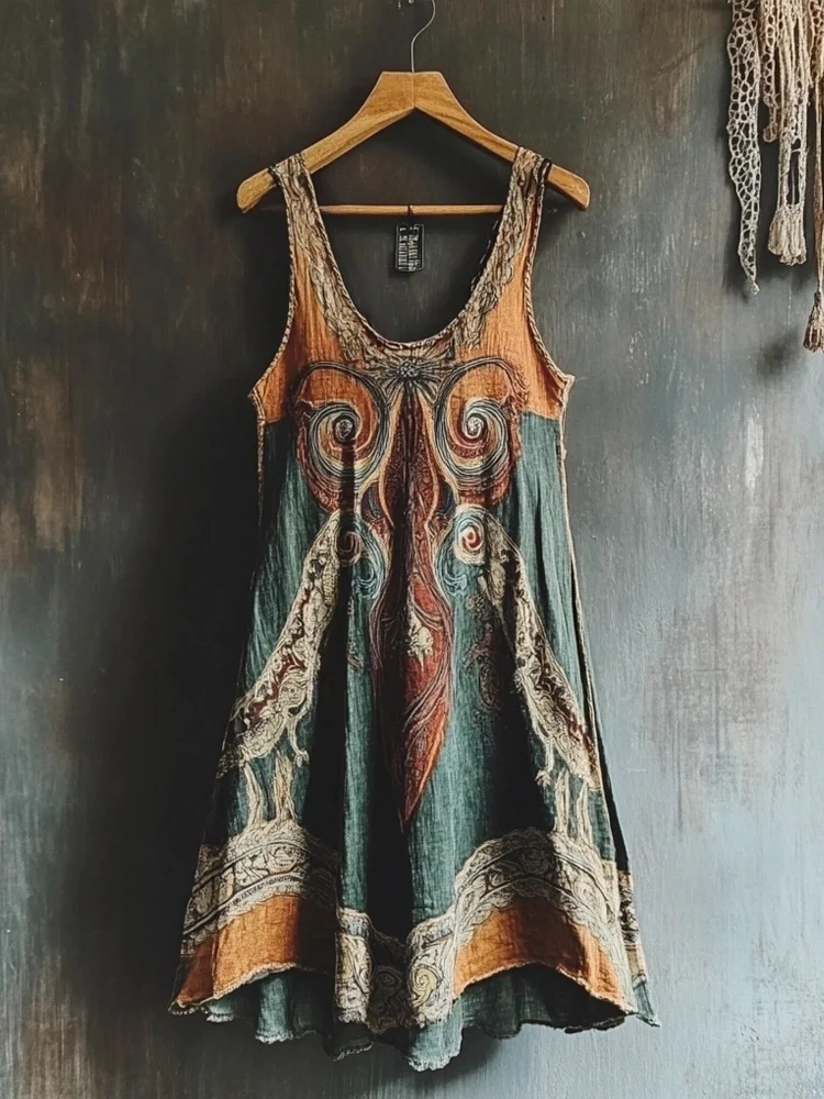 Utbros Viking Vintage Totem Women's Linen Tank Dress