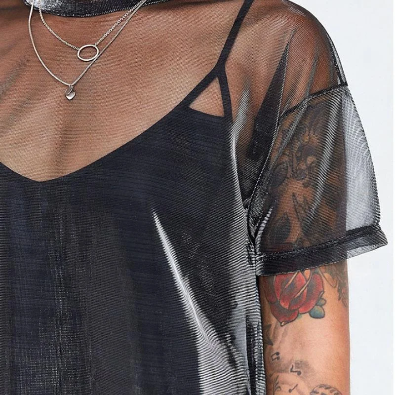 Brownm Brownm Women's Wear 2023 New Short-Sleeved T-Shirt Women's Perspective Nightclub Top