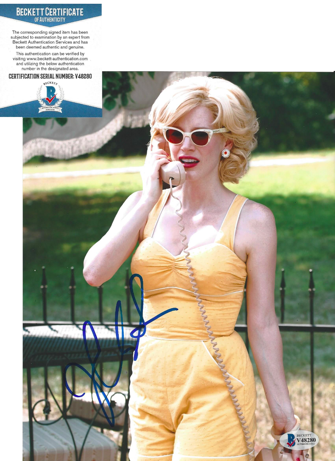 JESSICA CHASTAIN SIGNED 'THE HELP' 8x10 MOVIE Photo Poster painting C ACTRESS BECKETT COA BAS