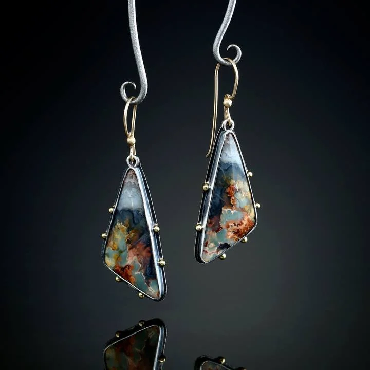 Fashion Creative Triangle Drop-shaped Colored Marble Earrings Retro Colored Glaze Color Separation Pendant Earrings