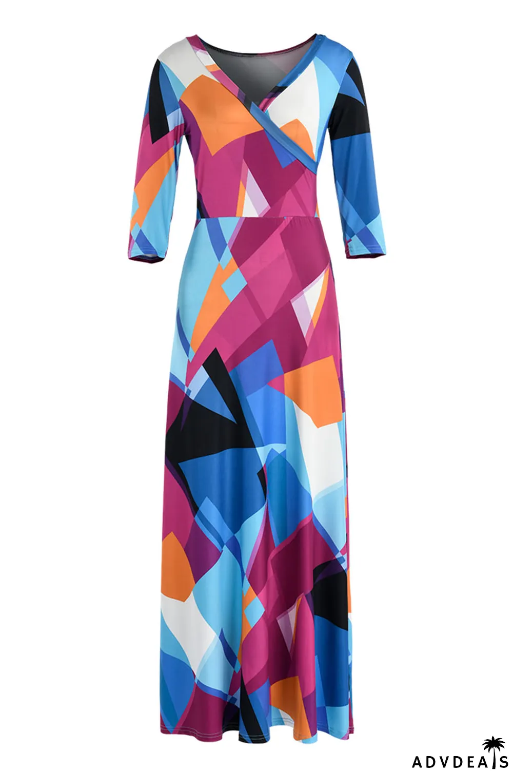 Multi-color Fashion Casual Print Bandage V Neck Long Sleeve Dresses