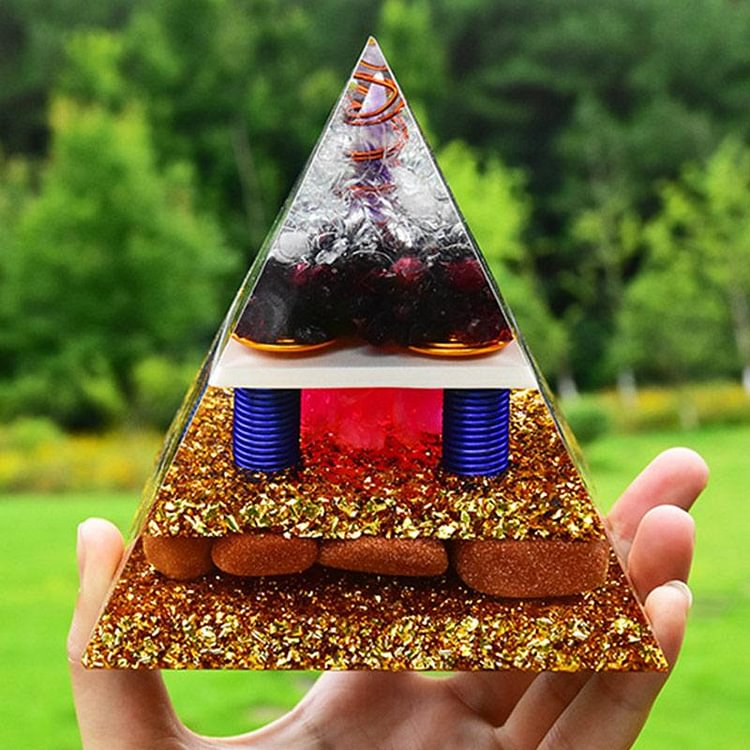 Amethyst Red Quartz Red Jasper with Clear Crystal Healing Orgone Pyramid