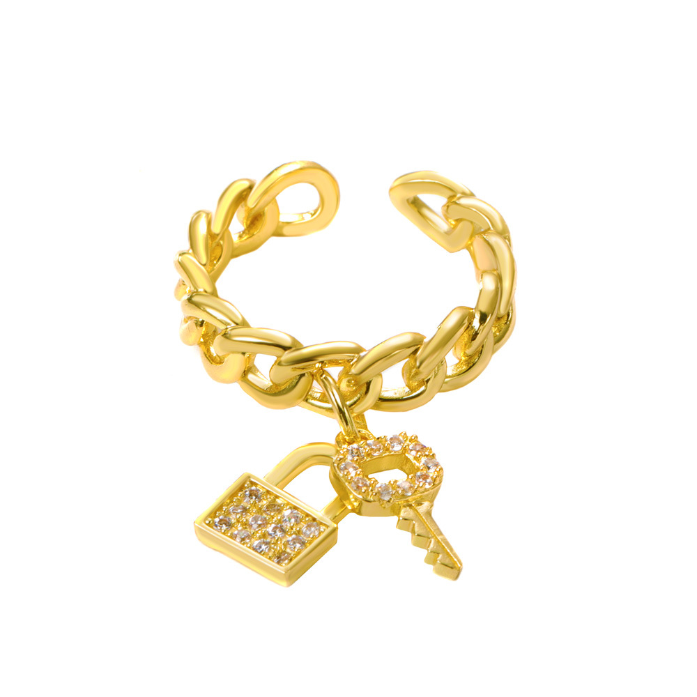 Key Lock Zirconia Gold Plated Ring