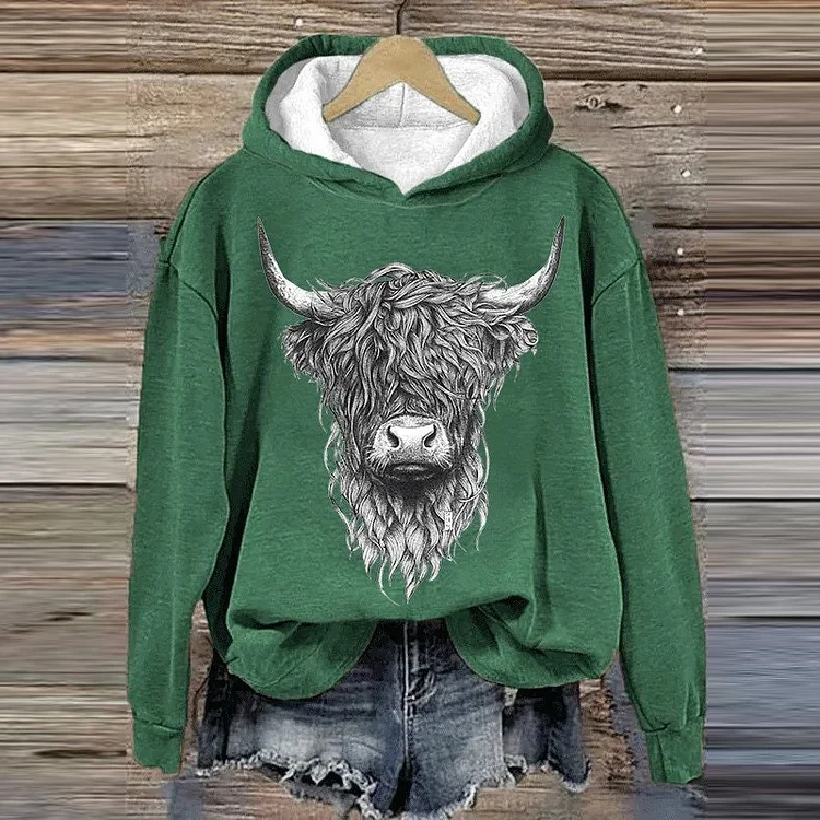 Women's Cute Highland Cow Casual Hoodie