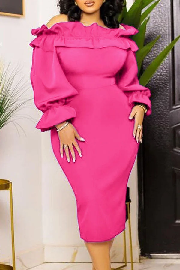 Solid Color Rocking Ruffle Off Shoulder Midi Dress