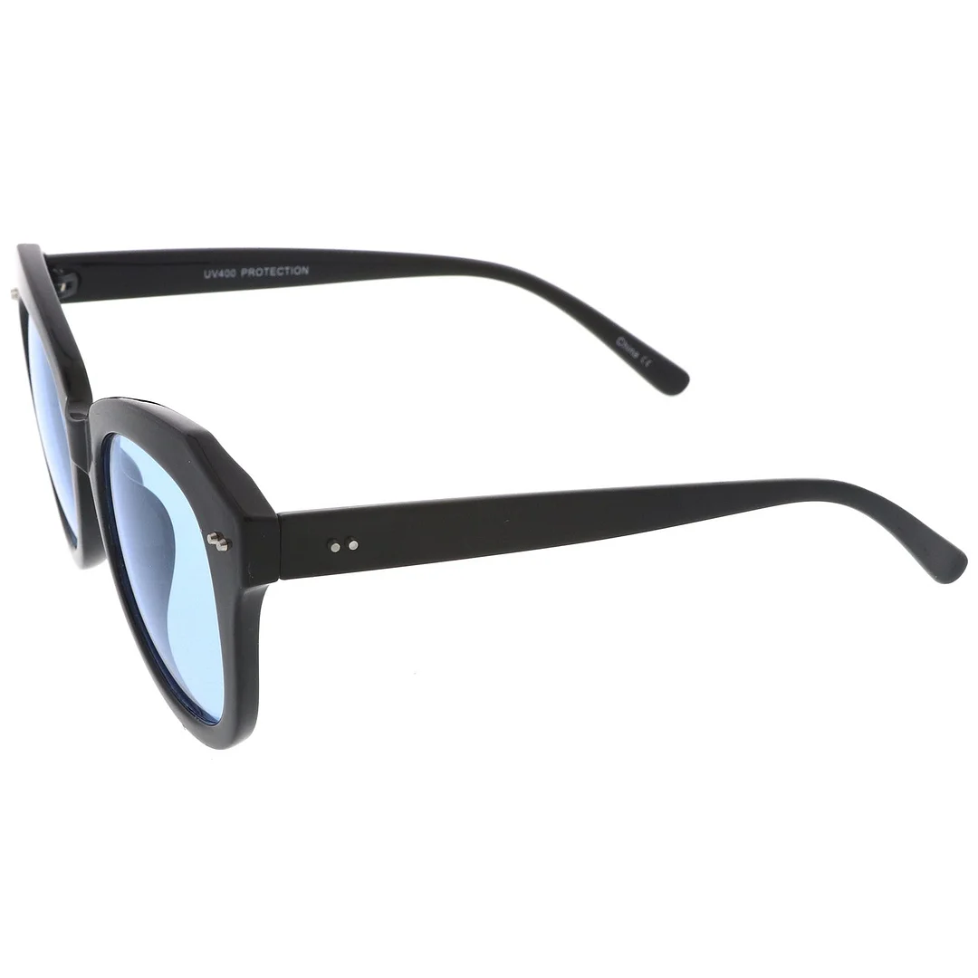 Women's Oversize Horn Rimmed Colored Round Lens Cat Eye glasses 52mm