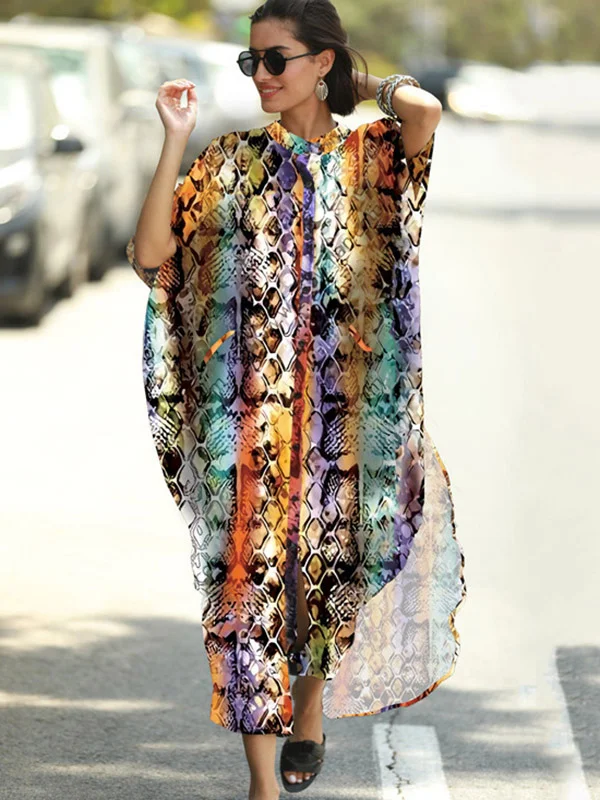 Animal Printed Loose Pocket Cardigan Vacation Beach Cover-Up Swimwear