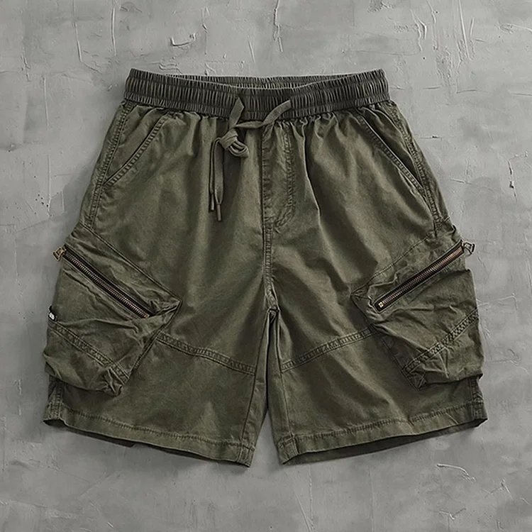 Outdoor Casual Distressed Military Green Cargo Shorts