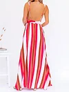 Thick Striped Plunging Condole Belt Maxi Dress