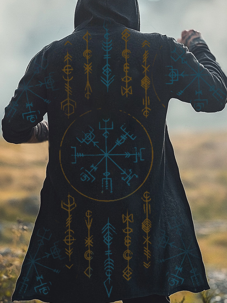 Viking Elk Compass Rune Totem Hooded Loose Jacket