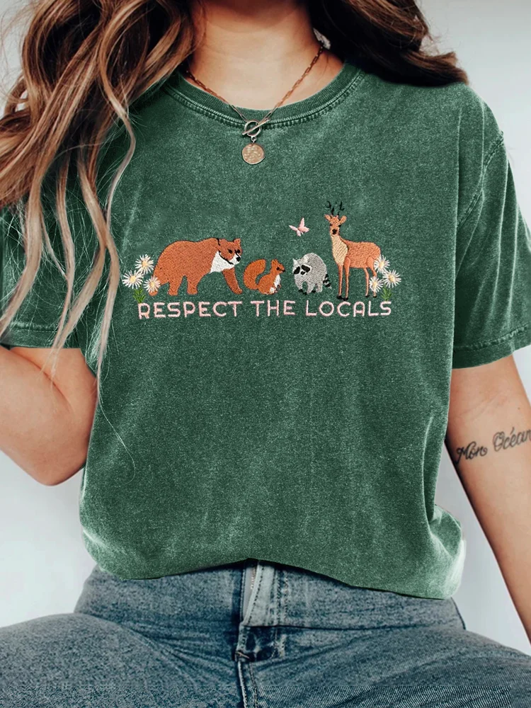 Respect The Locals Protect National Park Embroidered Washed T Shirt