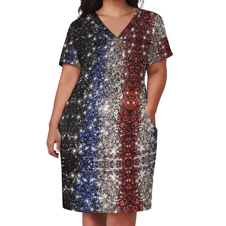 Personalized Design Women's Loose Pocket Dress Flag Elements