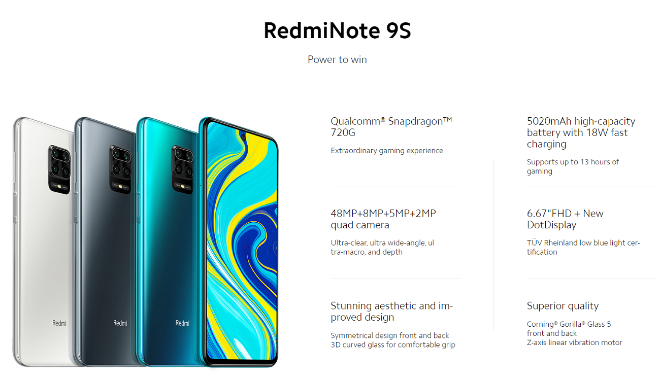 Redmi Note 9S Smartphone Quad Kamera 4GB+64GB EU Version- Aurora Blau / Glacier Weiß / Interstellar Grau Redmi Nota 9S Smartphone Quad Kamera 4GB + 64GB Versão Da UE-Aurora Blau / Glaciar Weiß / Grau Interstellar