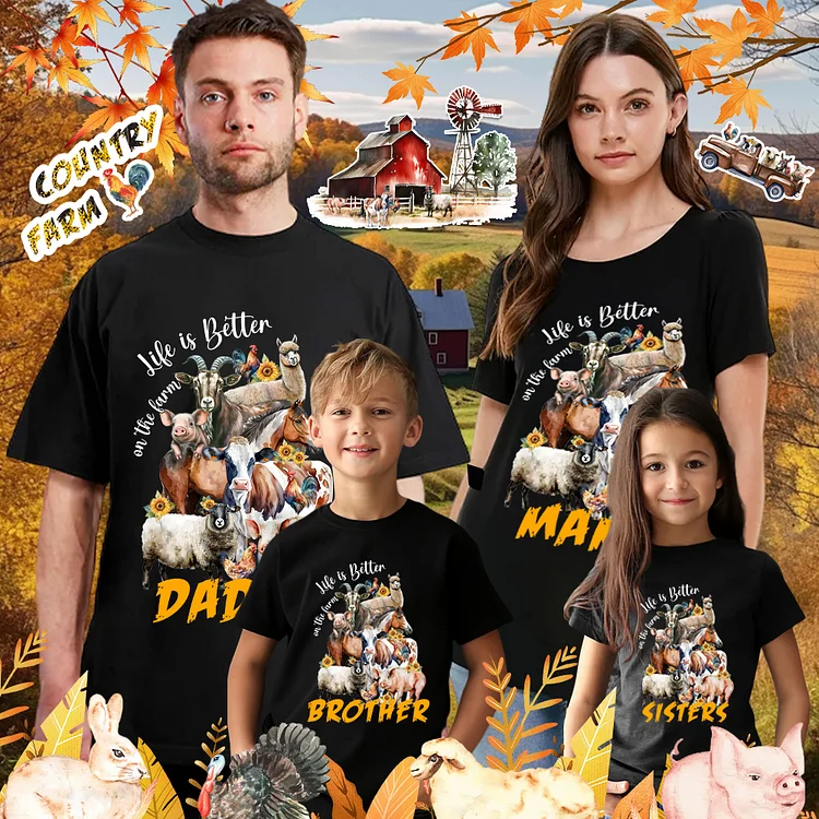 Country Farm Animals Family T-shirt-BSLY0060