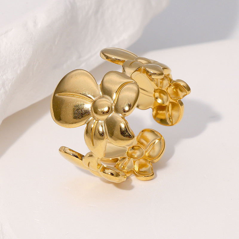 Personalized Fashion Design Niche Simple And Versatile Flower Stainless Steel Open Ring