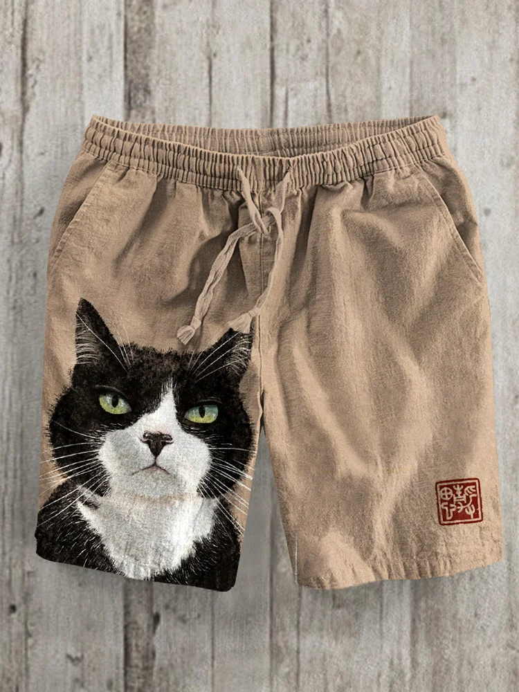 Men's Cold  Black Cat Art Print Casual Shorts