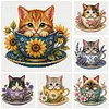 Stamped Cross Stitch Kit for Adults Cherry Blossom Flower Cup Cat 14CT 30x30cm tapestrymarket