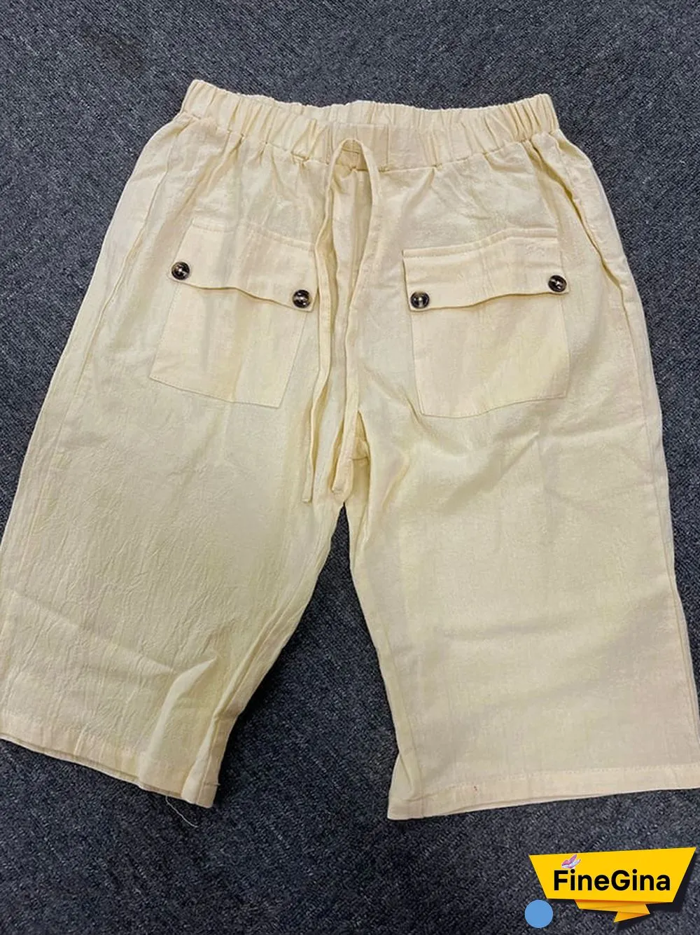 Solid Color Double Pocket Lace Loose Casual Cropped Pants
