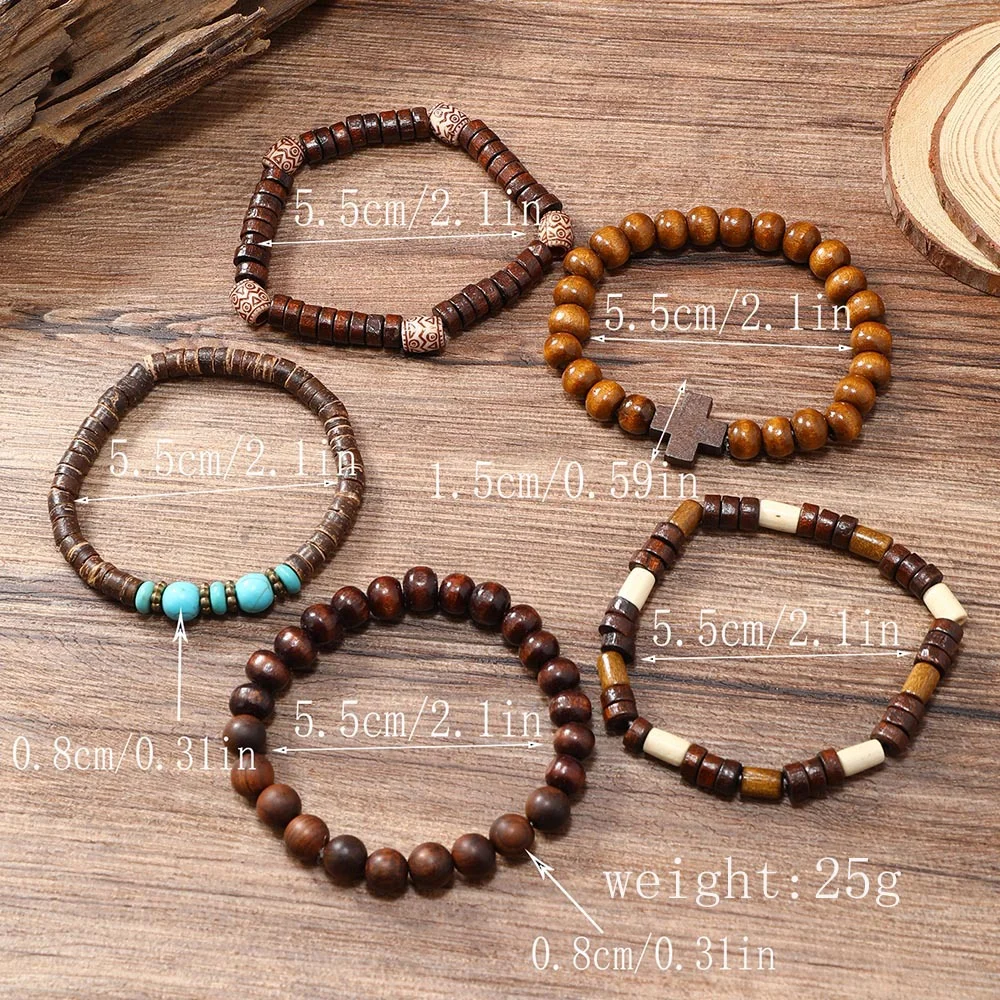 Men's Vintage Cross Multi-layered Wooden Bead Bracelet-inspireuse