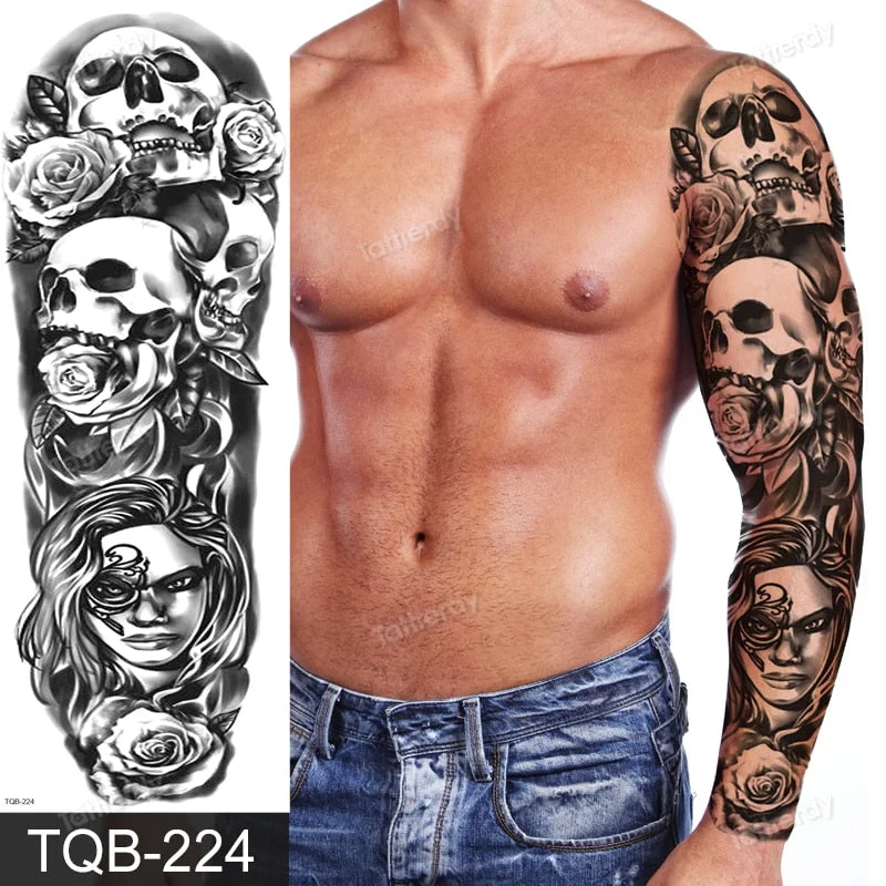fake tattoo man boy black geometric temporary tattoo machine mechanical fake henna tattoo sticker large big size body art decal