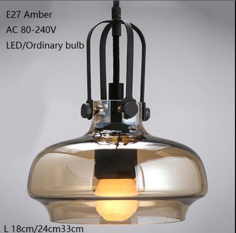 Modern Minimalist Industrial Deco Glass Pendant Lamp Suspension Lighting E27 LED Fixture Bedroom Kitchen Restaurant Hallway