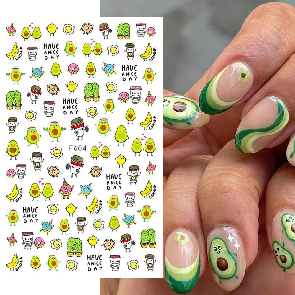1PC Lemon Banana Nail Water Decals Watermelon Avocado Fruit Flower Leaf Water Transfer Sliders Nail Stickers For Nails Manicures-Nail Inspo