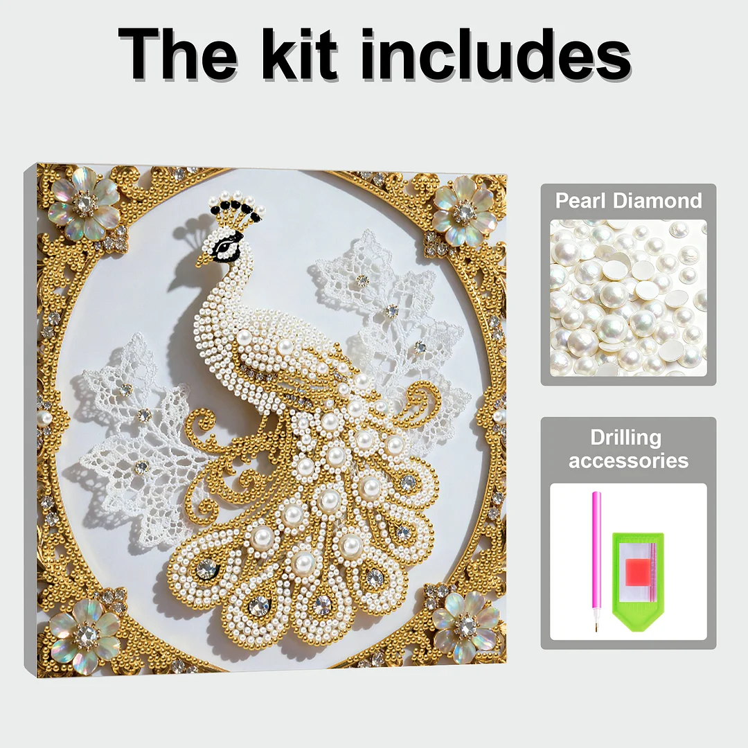 Peacock DIY Pearl Diamond Art Kit for Adults Home Decor 25x25cm With Frame